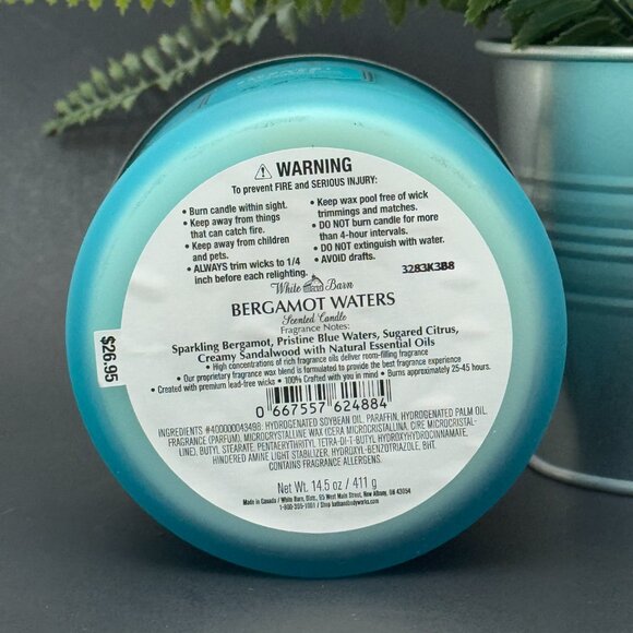 BBW Bergamot Waters White Barn Bath & Body Works 3 Wick Candle - Picture 9 of 10